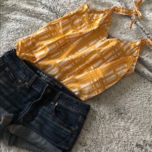 Yellow/white tank top with bow straps